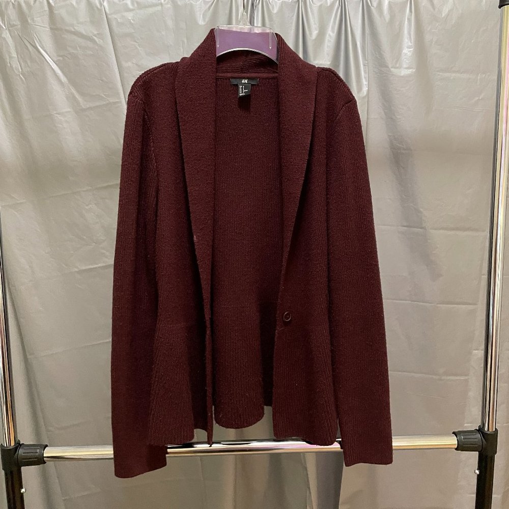 H&M Knit Cardigan (Burgundy red) peplum & shawl collar